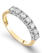 BOXED CHARLES AND COLVARD CREATED MOISSANITE 9CT YELLOW GOLD, SEVEN STONE RING, EACH STONE APPROX