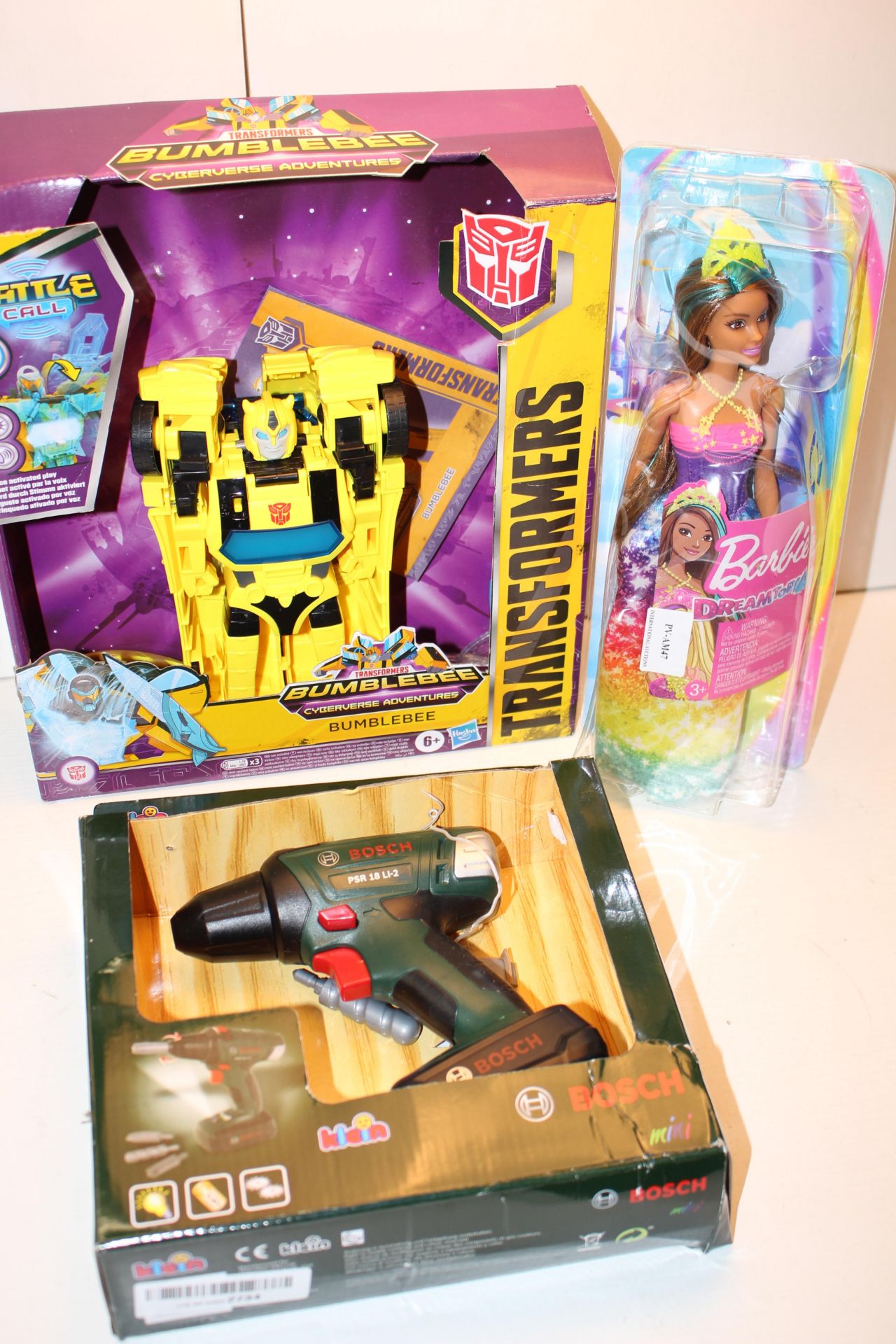 3X BOXED ASSORTED TOYS TO INCLUDE BARBIE, BUMBLEBEE & BOSCH (IMAGE DEPICTS STOCK)Condition