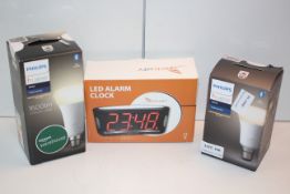 X3 BOXED ITEMS INCLUDING PHILIPS HUE B22 BULBS AND LED ALARM CLOCKCondition ReportAppraisal