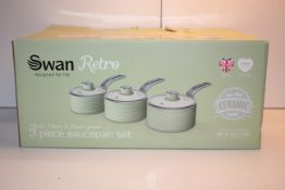 BOXED SWAN TRETRO THREE PIECE SAUCEPAN SETCondition ReportAppraisal Available on Request- All