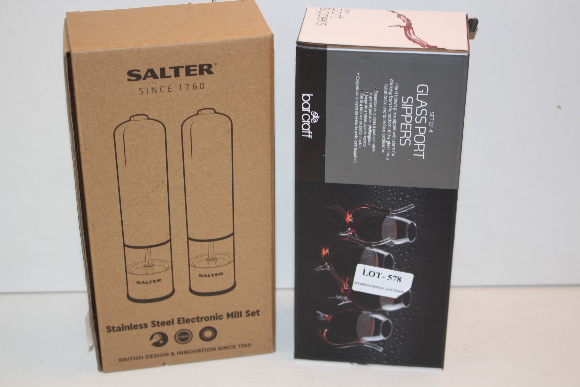 X2 BOXED ITEMS INCLUDING GLASS PORT SIPPERS AND SALTER MILLSCondition ReportAppraisal Available on