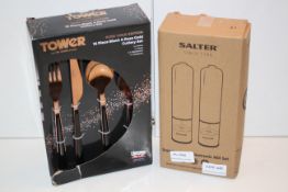 X2 BOXED ITEMS INCLUDING SALTER MILL SET AND TOWER CUTLUREY SET Condition ReportAppraisal