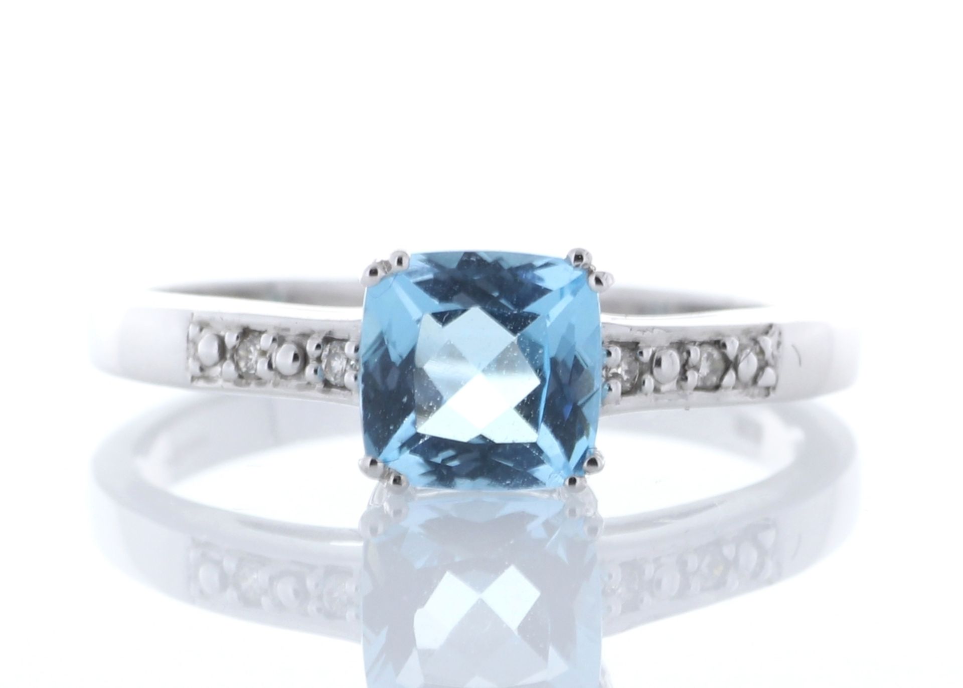9ct White Gold Blue Topaz Diamond Ring 0.03 Carats - Valued by GIE £1,330.00 - A stunning cushion