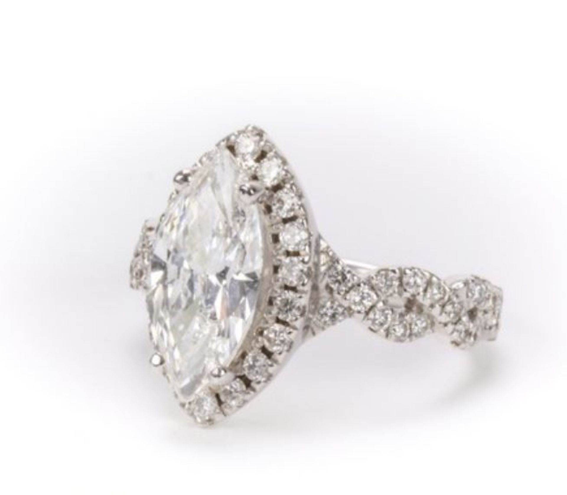 18ct White Gold Single Stone With Halo Setting Ring 2.02 Carats - Valued by IDI £62,500.00 - A - Image 2 of 5