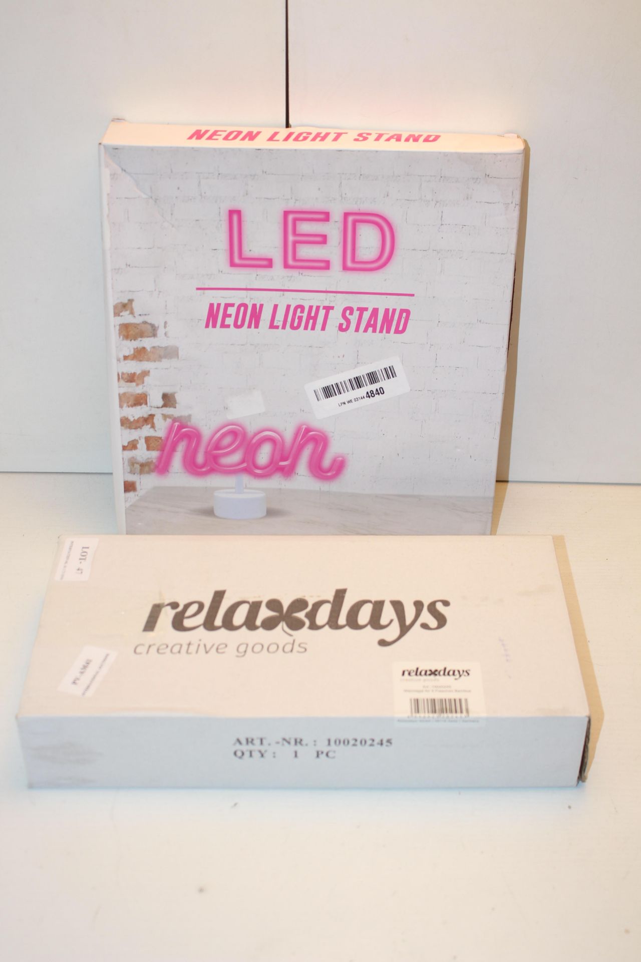 2X BOXED ASSORTED ITEMS TO INCLUDE NEON LIGHT STAND & OTHER (IMAGE DEPICTS STOCK)Condition