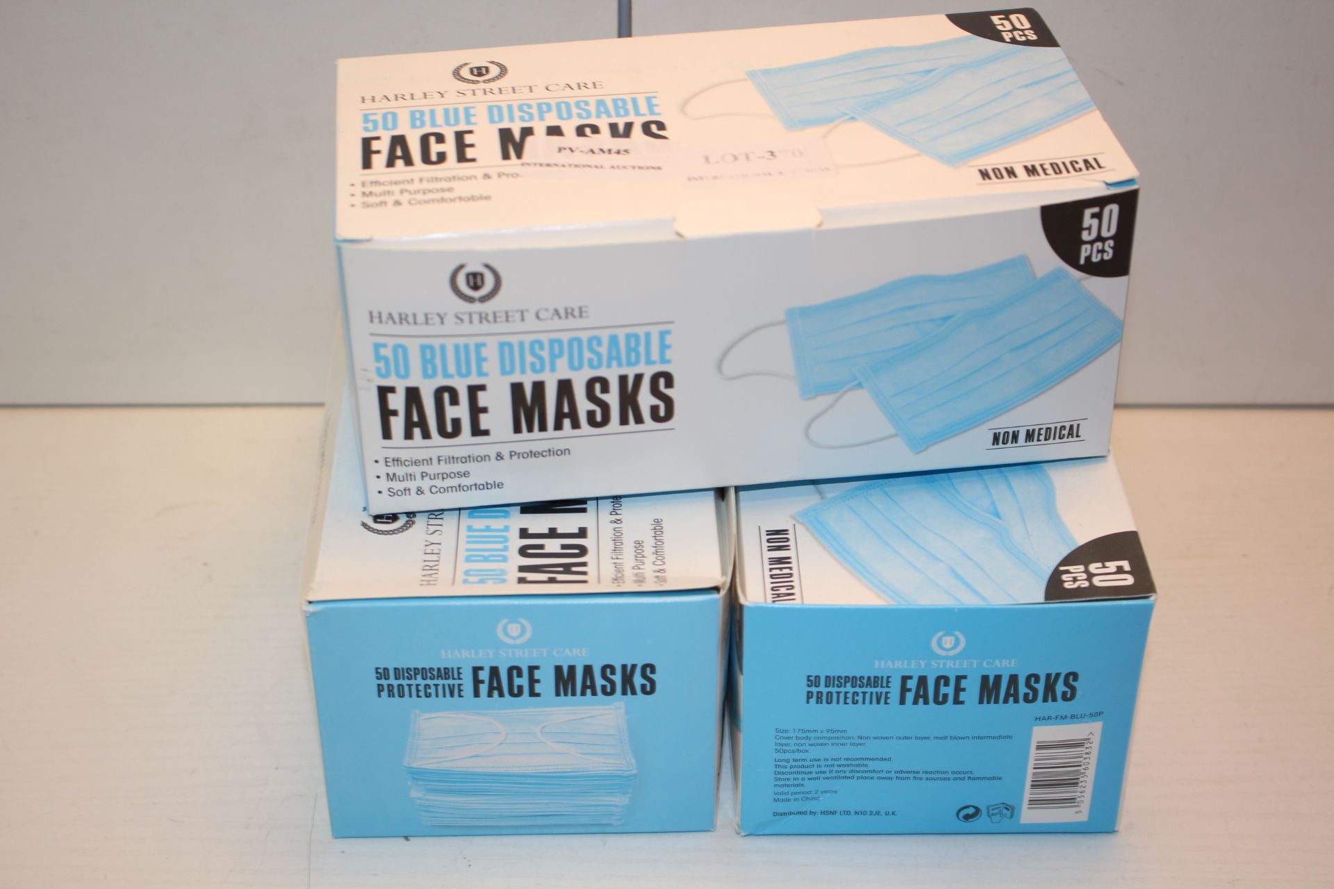 3X BOXES HARLEY STREET CARE BLUE DISPOSABLE FACE MASKS - NON MEDICAL Condition ReportAppraisal