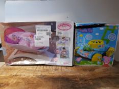 X 2 CHILDRENS ITEMS BABY ANNABELLE ROCKER AND PAPPEA PIG BUBBLE MOWER Condition ReportAppraisal