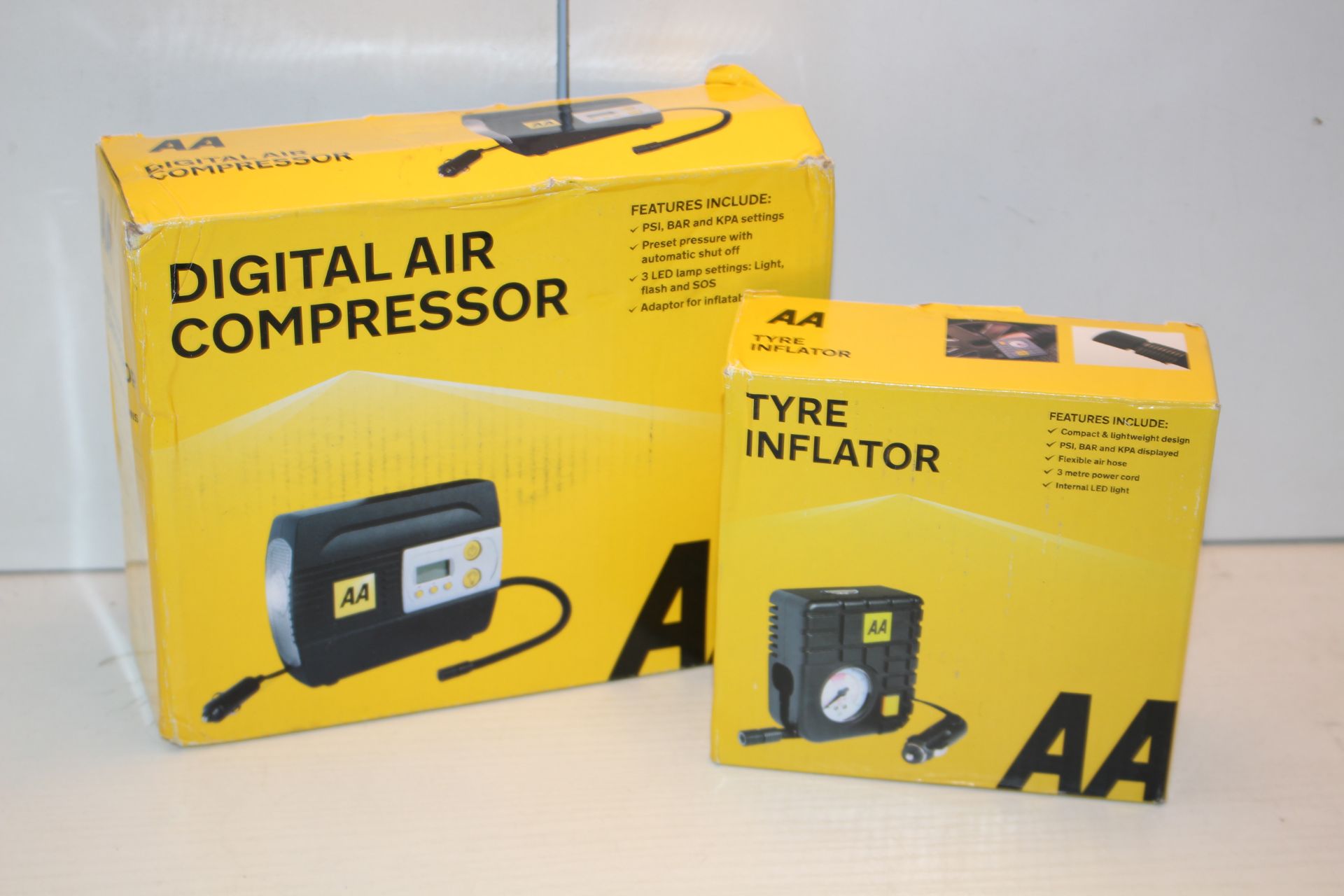2X BOXED ASSORTED AA TYRE INFLATORS Condition ReportAppraisal Available on Request- All Items are