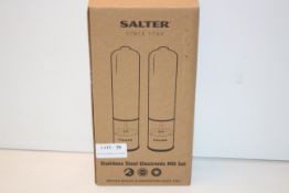 BOXED SALTER STAINLESS STEEL ELECTRONIC MILL SET RRP £29.99Condition ReportAppraisal Available on