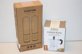 2X BOXED ITEMS TO INCLUDE SALTER STAINLESS STEEL ELECTRONIC MILL SET & OTHER COMBINED RRP £45.