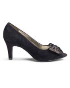 Lotus Peep Toe Suede Shoe with Bow Trim Wide E Fit BLACK SIZE 5 Condition ReportAppraisal