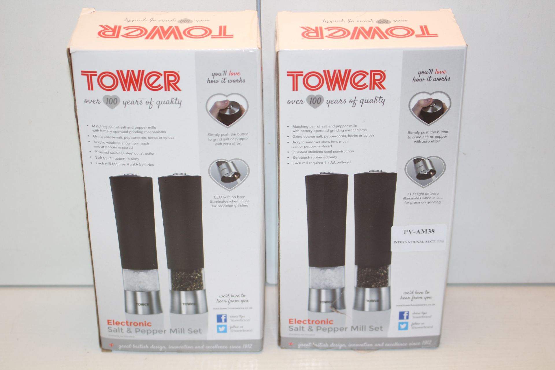 2X BOXED TOWER ELECTRONIC SALT & PEPPER MILL SETS RRP £29.99 EACHCondition ReportAppraisal Available