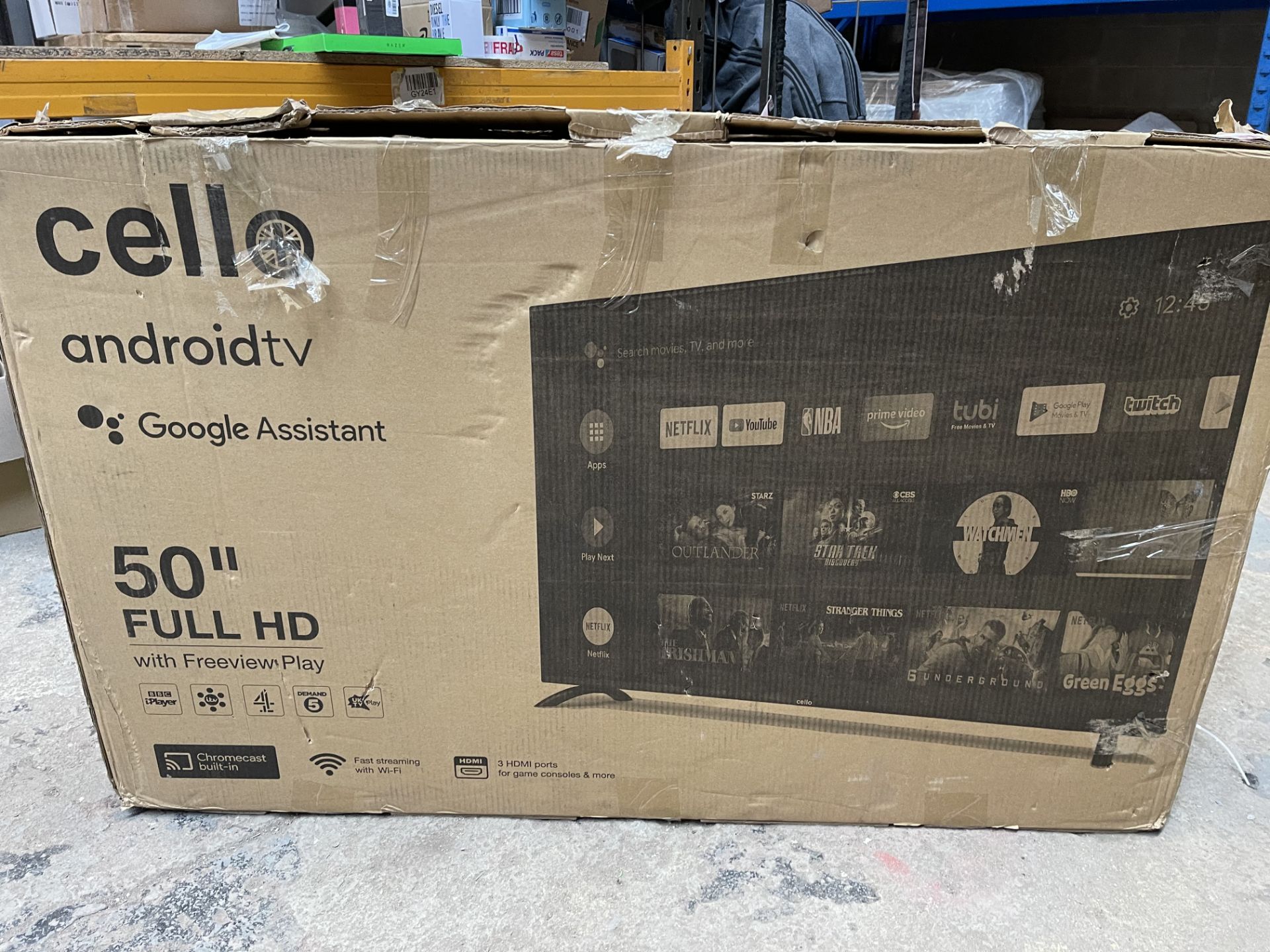 BOXED CELLO 50 inch TV WITH GOOGLE ASSIST, DOES NOT POWER ON, NO SCREEN DAMAGE, INCLUDES, STAND & - Image 2 of 2