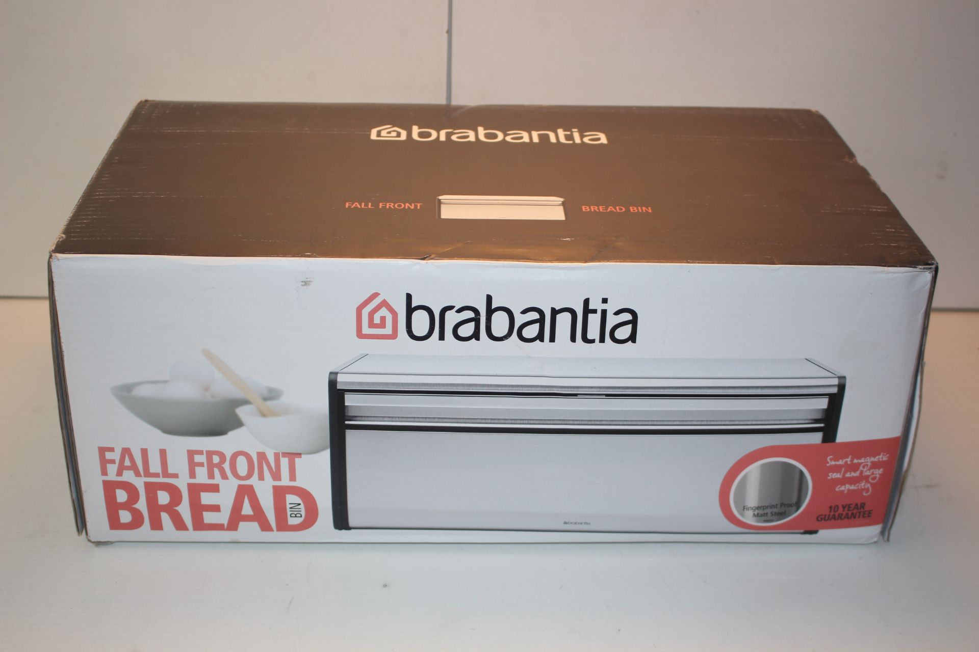 BOXED BRABANTIA FALL FRONT BREAD BIN STAINLESS STEEL RRP £35.00Condition ReportAppraisal Available