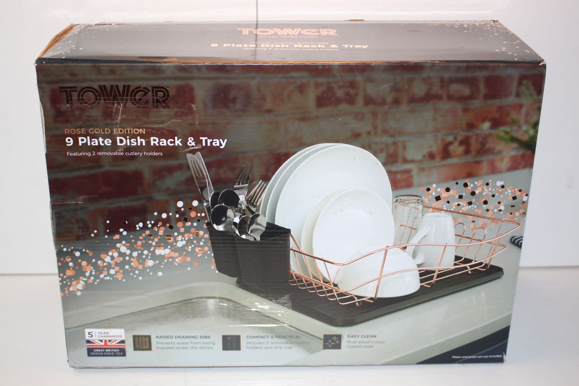 BOXED TOWER ROSE GOLD EDITION 9 PLATE DISH RACK & TRAY Condition ReportAppraisal Available on