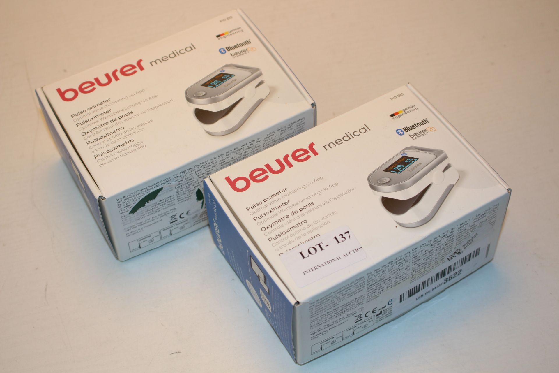 2X BOXED BEURER MEDICAL PULSE OXOIMETER MODEL: PO60 COMBINED RRP £140.00Condition ReportAppraisal