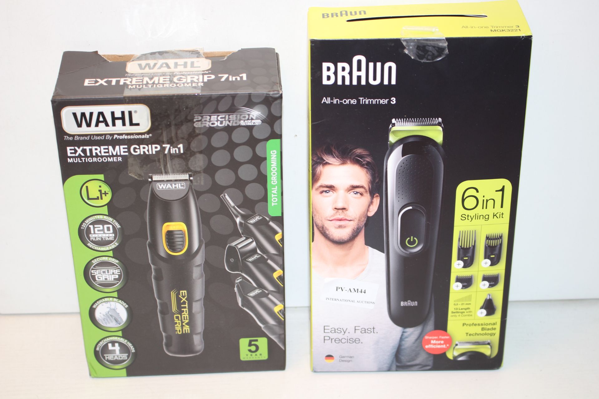 2X BOXED ASSORTED ITEMS TO INCLUDE BRAUN ALL-IN-ONE TRIMMER 3 & WAHL EXTREME GRIP 7-IN-1