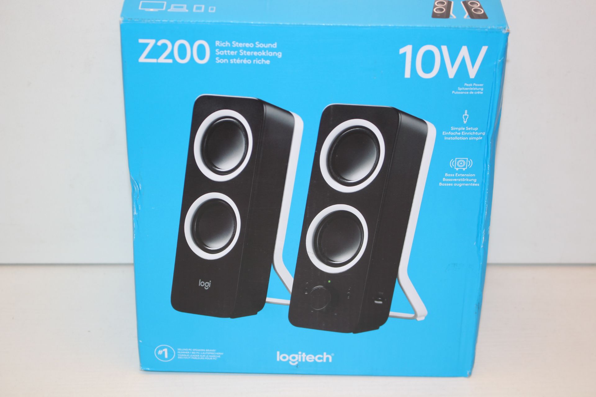 BOXED LOGITECH Z200 10W RICH STEREO SOUND SPEAKERS RRP £29.99Condition ReportAppraisal Available