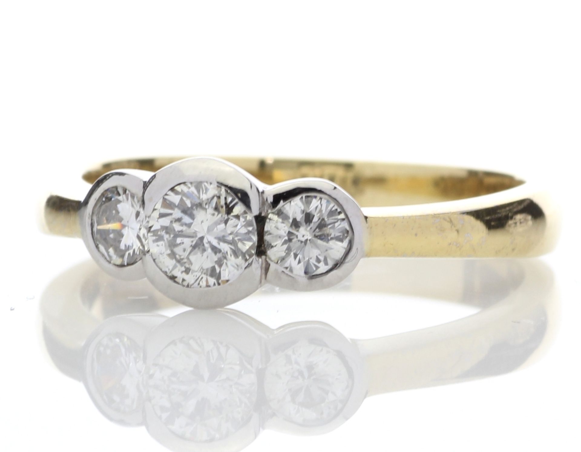 18ct Three Stone Rub Over Set Diamond Ring 0.65 Carats - Valued by GIE £11,495.00 - Three round - Image 2 of 9