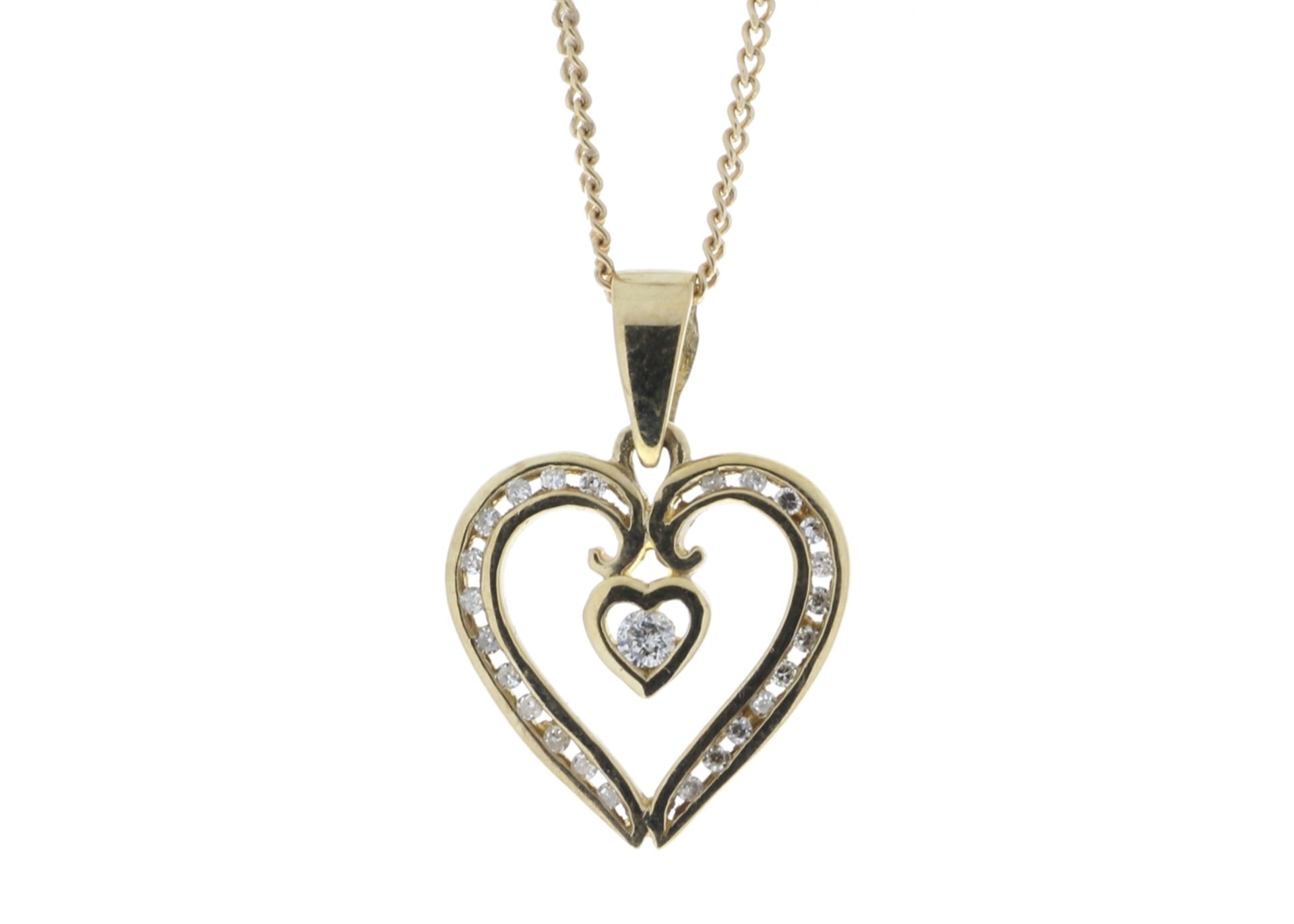 9ct Yellow Gold Heart Shaped Pendant Set With Diamonds 0.16 Carats - Valued by GIE £1,145.00 - 9ct