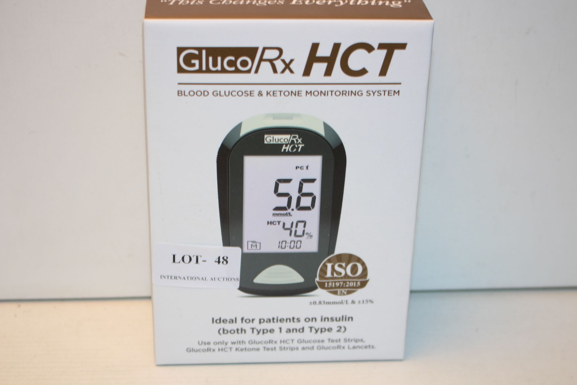 BOXED GLUCO RX HCT BLOOD GLUCOSE & KETONE MONITORING SYSTEM RRP £17.99Condition ReportAppraisal