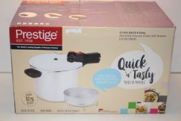 BOXED PRESTIGE 6 LITRE QUICK & EASY ALUMINIUM PRESSURE COOKER WITH STEAMER RRP £44.99Condition