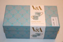 BOXED V&A SCALLOP SHELLS TWO FINE BONE CHINA MUGS Condition ReportAppraisal Available on Request-