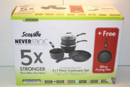 BOXED SCOVILLE TOUGHENED ALUMINIUM 4+1 PIECE COOKWARE SET RRP £75.00Condition ReportAppraisal