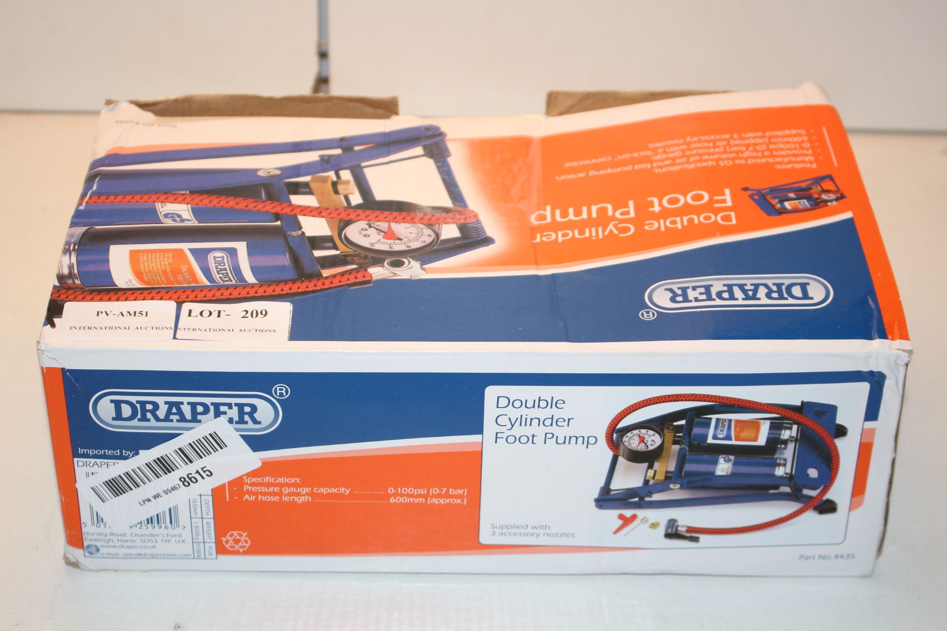 BOXED DRAPER DOUBLE CYLINDER FOOTPUMP Condition ReportAppraisal Available on Request- All Items