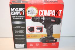 BOXED MYLEK COMPAKT 18V LITHIUM 18V CORDLESS LI-ION DRILL RRP £31.99Condition ReportAppraisal