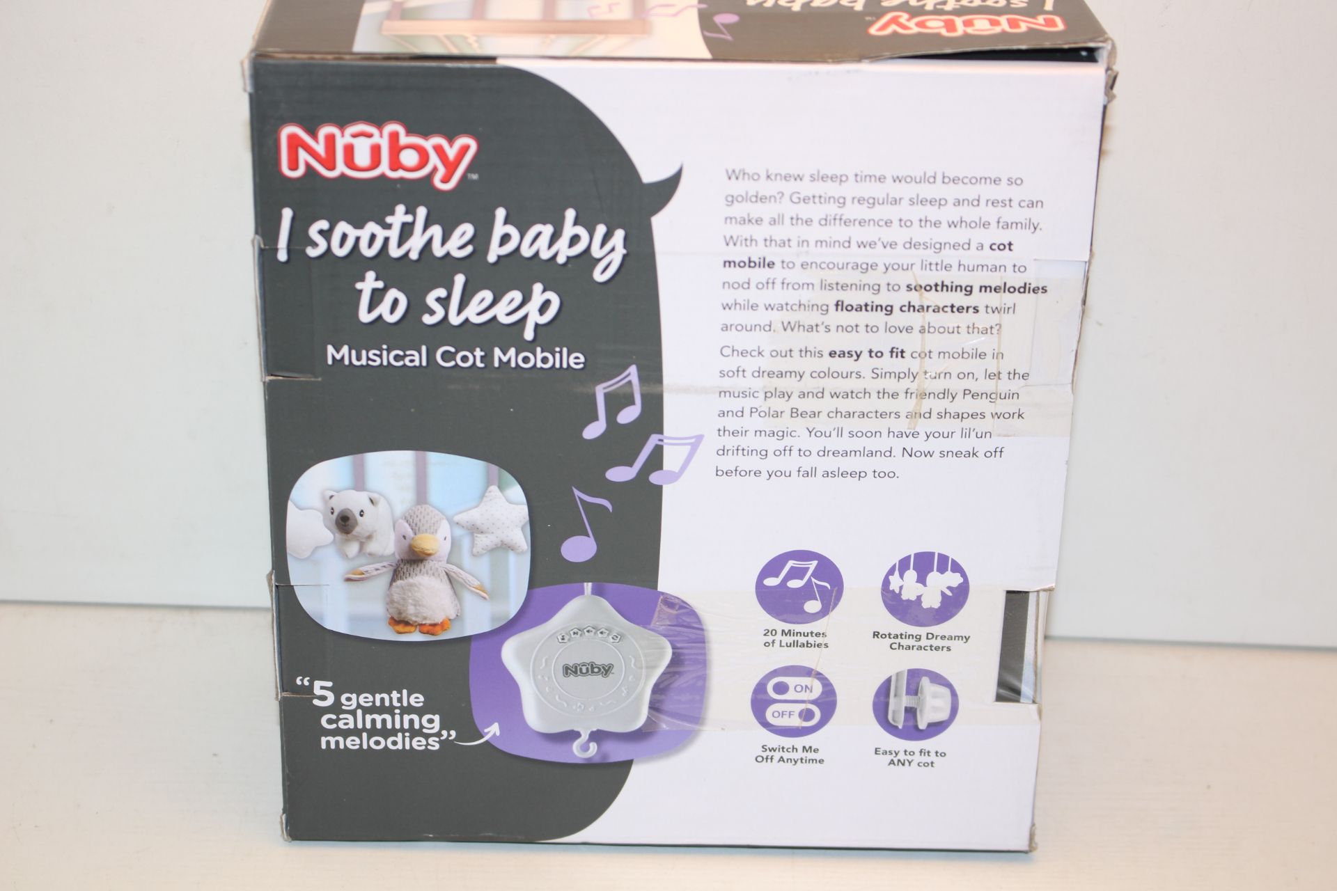 BOXED NUBY MUSICAL COT MOBILE RRP £19.00Condition ReportAppraisal Available on Request- All Items
