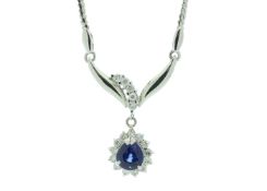 Platinum Cluster Diamond And Sapphire Necklace (S1.00) 0.35 Carats - Valued by IDI £6,450.00 -