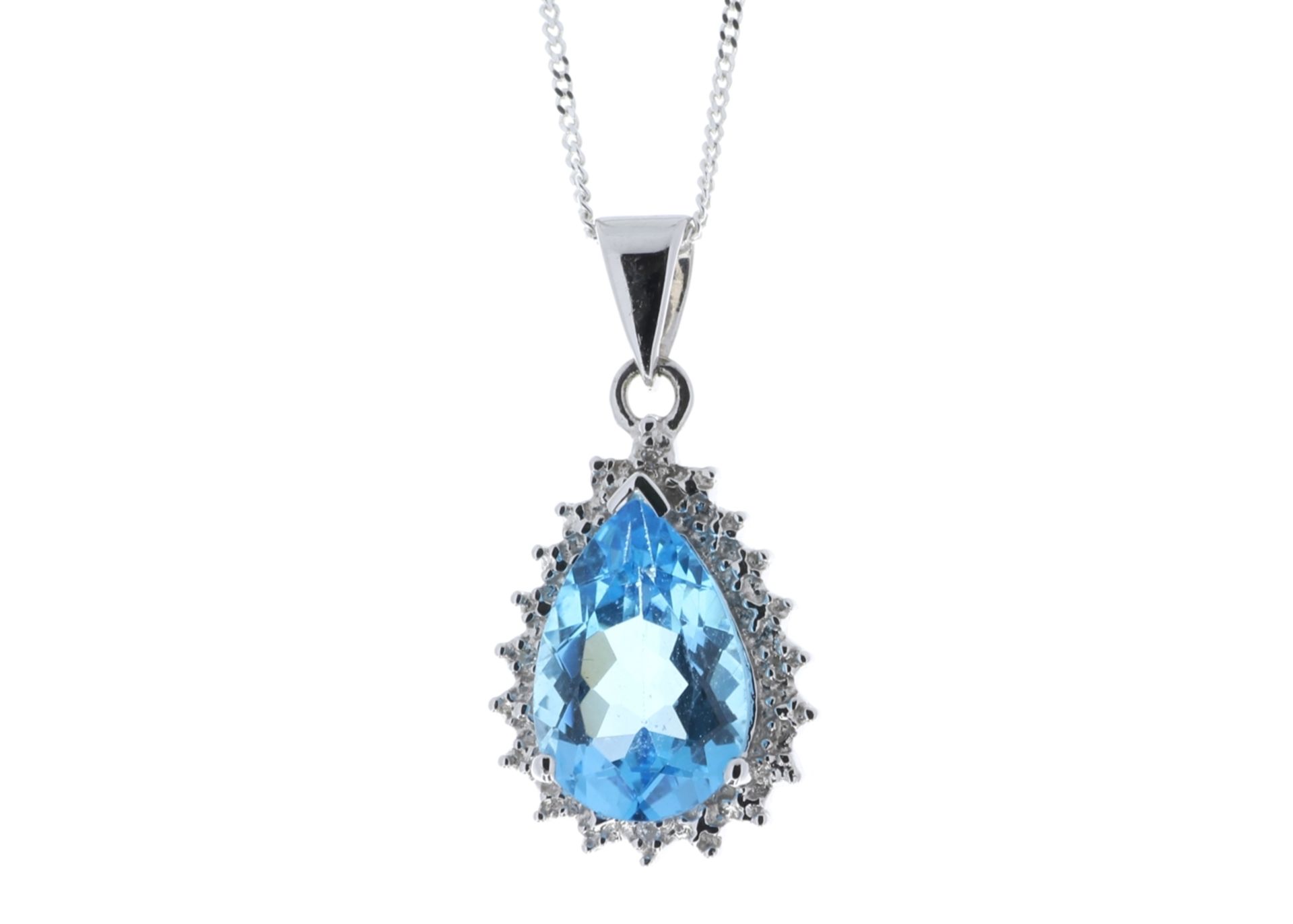 9ct White Gold Diamond And Blue Topaz Pendant 0.01 Carats - Valued by GIE £1,220.00 - 9ct White Gold