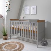 BOXED TUTTI BAMBINI RIO COT BED WITH COT TOP CHANGER - DOVE GREY AND OAK FINISH RRP £189.00Condition