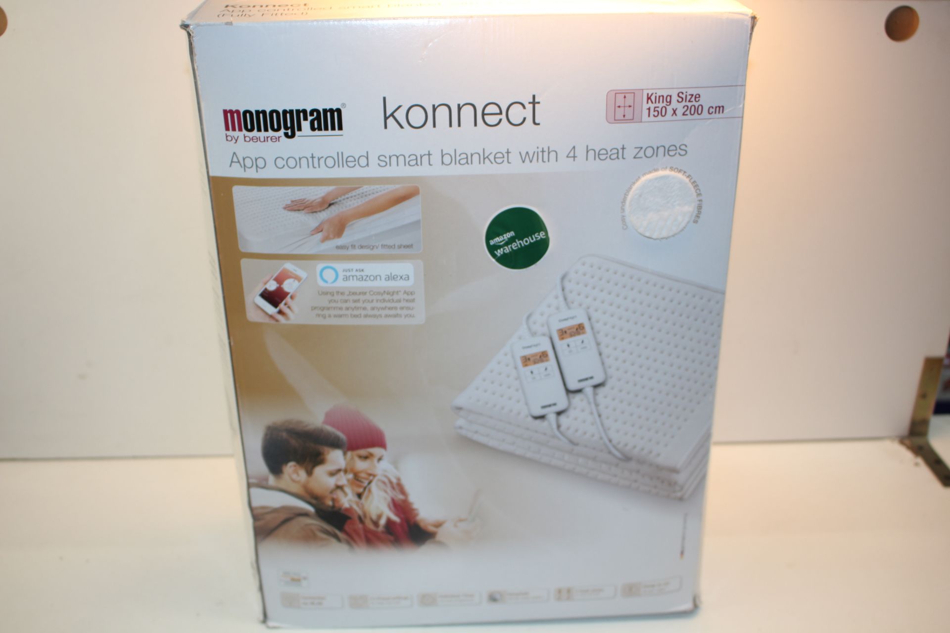 BOXED MONOGRAM BY BEURER KONNECT APP CONTROLLED SMART BLANKET WITH 4 HEAT ZONES KING SIZE RRP £204.