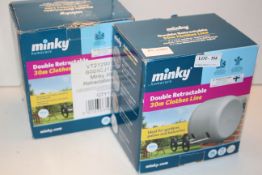 2X BOXED MINKY HOMECARE DOUBLE RETRACTABLE 30M CLOTHES LINES COMBINED RRP £60.00Condition