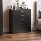 BOXED VIDA DESIGNS RIANO 5 DRAWER CHEST DURABLE WOOD FINISHED IN BLACK RRP £74.99Condition