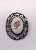 Porcelain enamel rose brooch