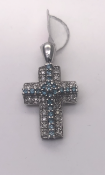 Diamond and Aquamarine Cross Set in 9 carat White Gold