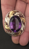 9 Carat Yellow & White Gold Brooch, set with huge Amethyst (approx 20carat) and set with 0.10 carats