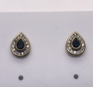 9ct Yellow Gold Diamond and Sapphire Earrings