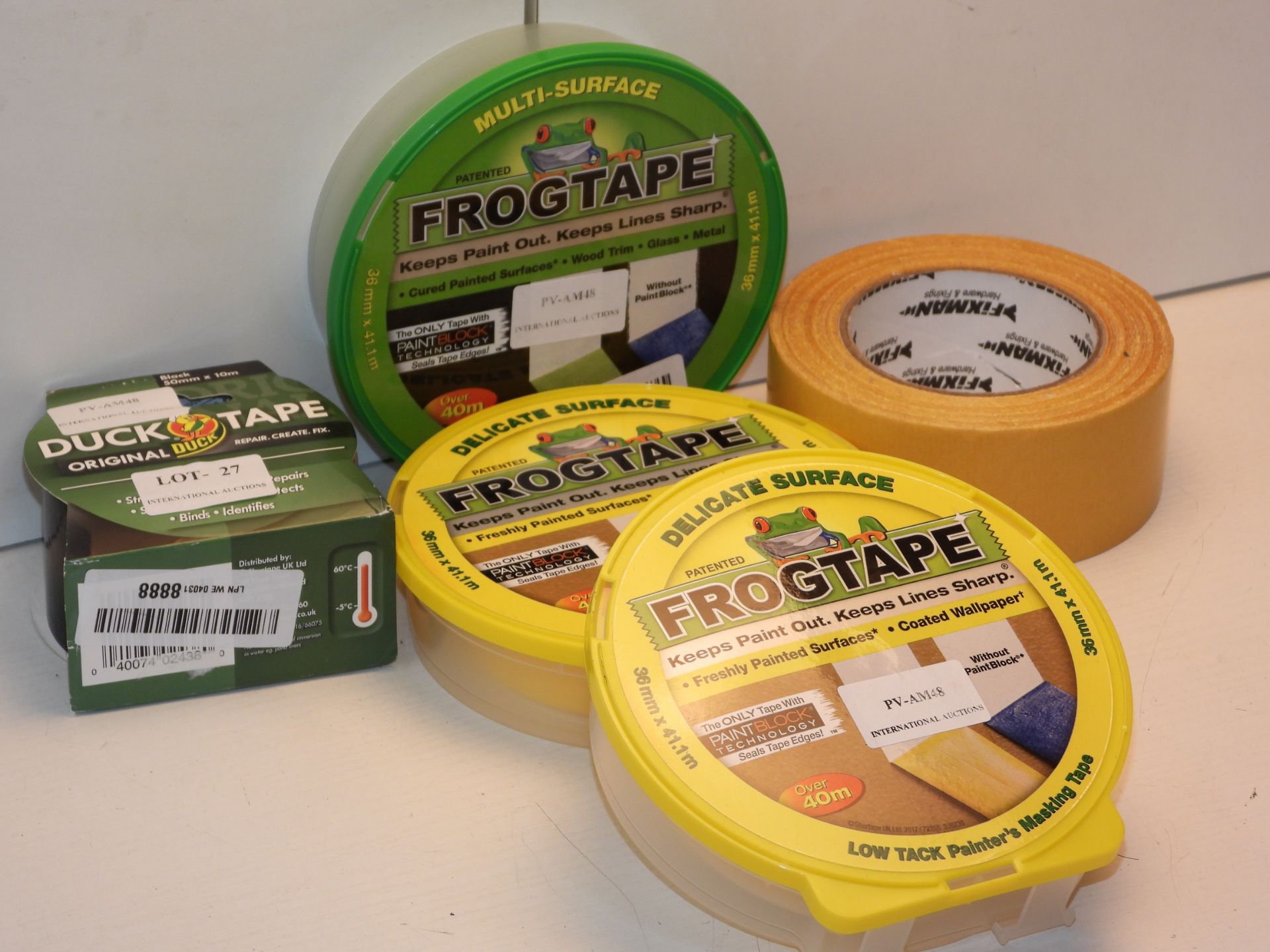 5X ASSORTED ROLLS TAPE TO INCLUDE DUCKTAPE, FROGTAPE & OTHER (IMAGE DEPICTS STOCK)Condition