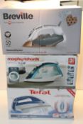 3X BOXED ASSORTED STEAM IRONS BY TEFAL, MORPHY RICHARDS & BREVILLE (IMAGE DEPICTS STOCK)Condition