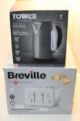 2X BOXED ASSORTED ITEMS TO INCLUDE TOWER KETTLE & BREVILLE 4 SLICE TOASTER (IMAGE DEPICTS STOCK)