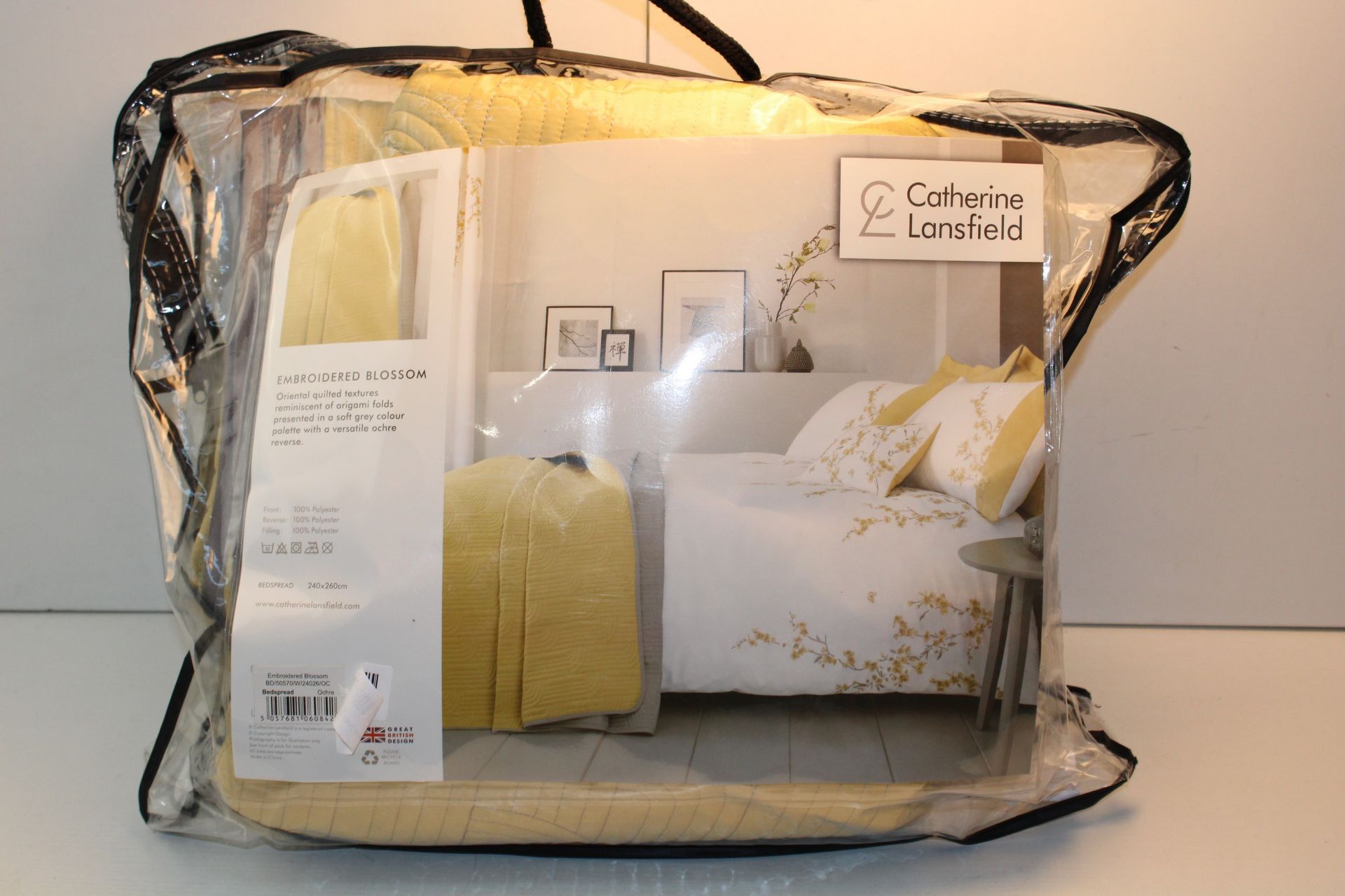 BAGGED CATHERINE LANSFIELD EMBROIDERED BLOSSOM BEDSPREAD OCHRE Condition ReportAppraisal Available