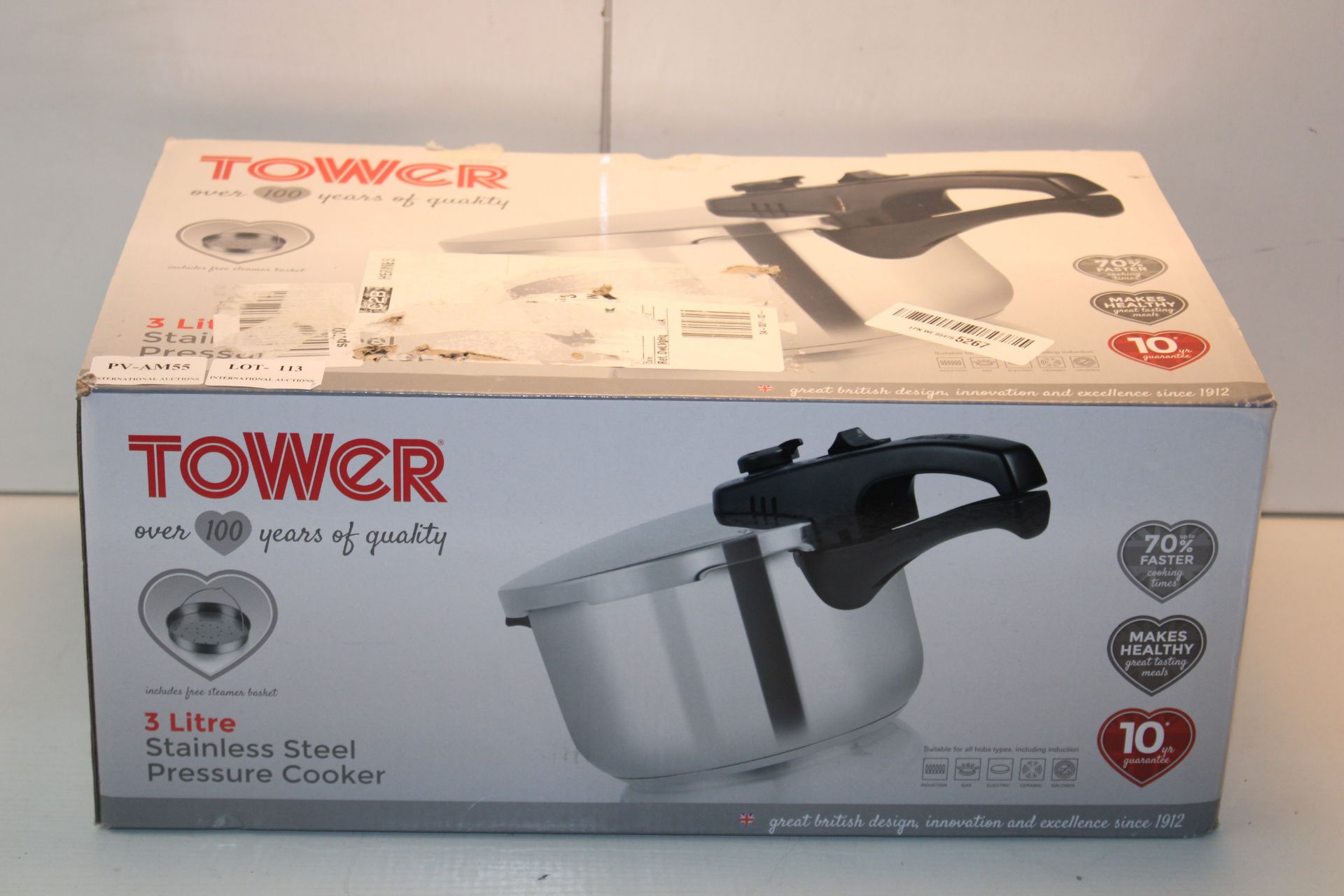 BOXED TOWER 3 LITRE STAINLESS STEEL PRESSURE COOKER RRP £34.00Condition ReportAppraisal Available on