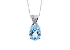 9ct White Gold Diamond And Blue Topaz Pendant 0.01 Carats - Valued by AGI £205.00 - 9ct White Gold