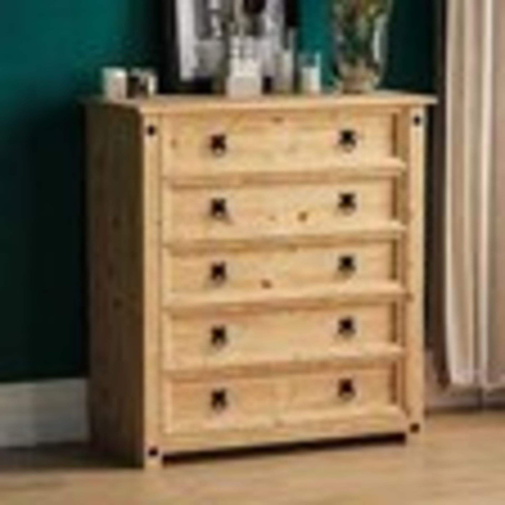 BOXED VIDA DESIGNS CORONA RUSTIC 5 DRAWER CHEST SOLID PINE WOOD RRP £180.00Condition ReportAppraisal