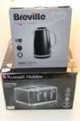 2X BOXED ASSORTED ITEMS TO INCLUDE BREVILLE LUSTRA KETTLE & RUSSELL HOBBS INSPIRE 4 SLICE TOASTER