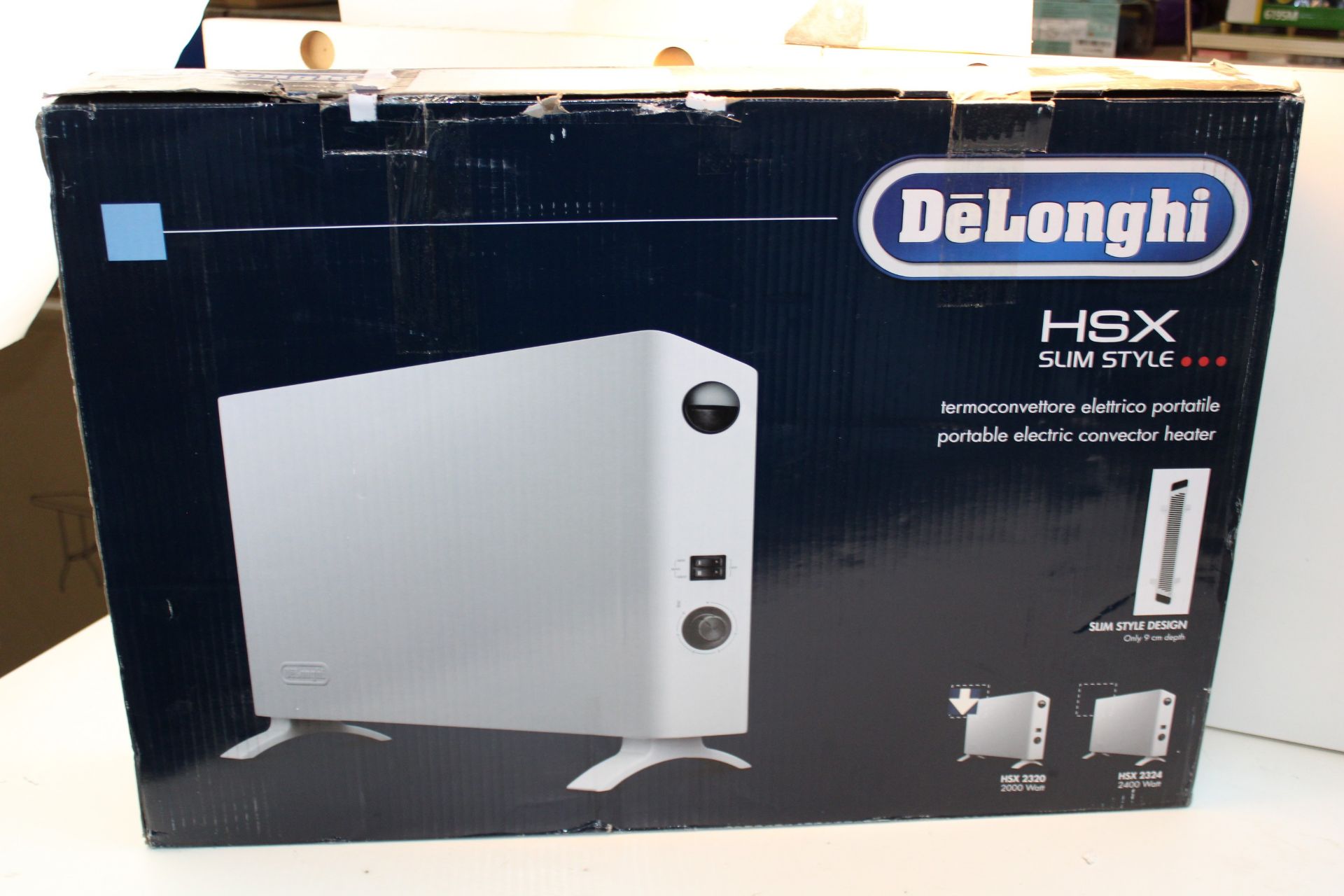 BOXED DELONGHI HSX SLIM STYLE PORTABLE ELECTRIC CONVECTOR HEATER RRP £69.99Condition ReportAppraisal